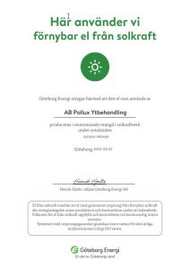 diplom solkraft AB Pollux Ytbehandling